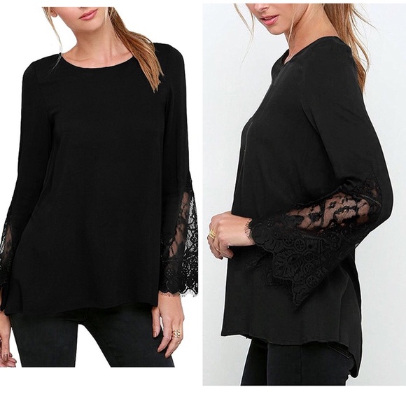 Black Bo-ho Chic Bell Sleeve Chiffon Lacy Top ✨HP✨