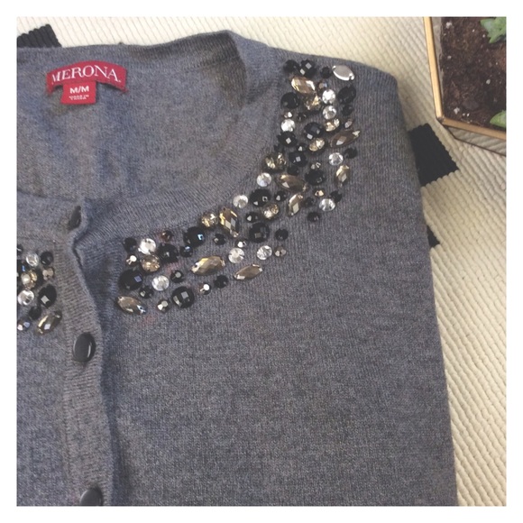 Gem Embellished Gray Cardigan