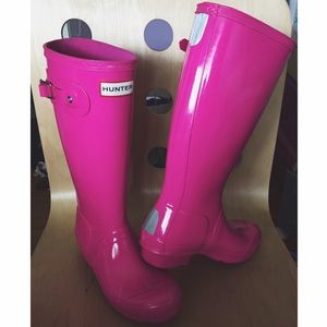Shiny Pink Tall Hunter Rain Boots