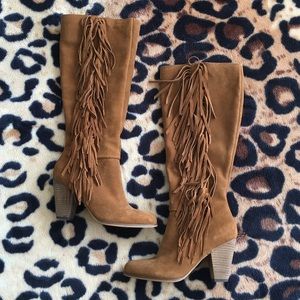 Steve Madden Tan Fringe Knee High Boots