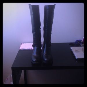 Black faux leather boots