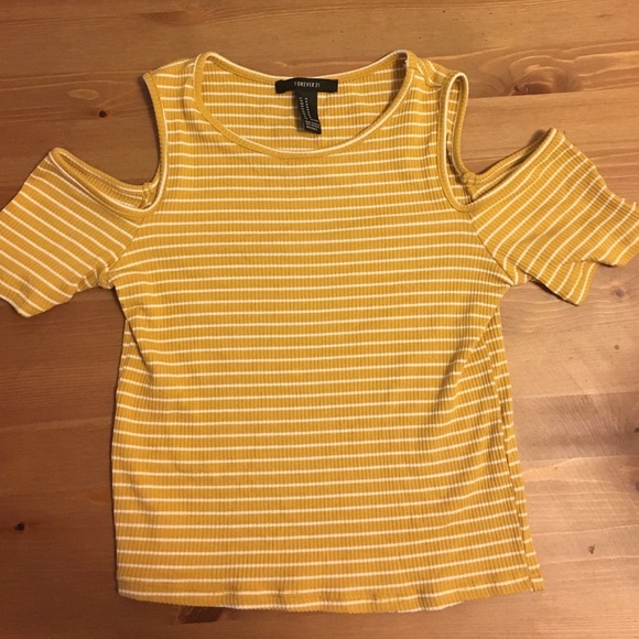 Forever 21 mustard yellow striped cut out top