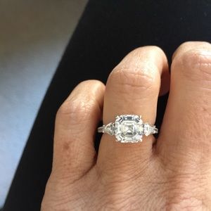 CZ  asscher cut diamond ring white gold plated