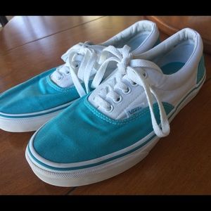 Turquoise and White Lace-Up Vans Sneakers
