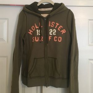 Olive Green Hollister Zip Up Hoodie