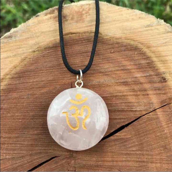 Om/ Namaste Engraved Rose Quartz Crystal