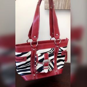 Faux Leather Zebra Print Purse with Bling