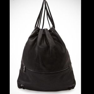 NWT Black Faux Leather Drawstring Backpack