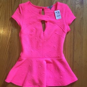 Charlotte Russe neon pink peplum shirt size small
