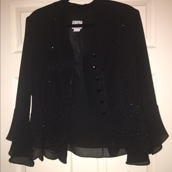 women's suit with black beads,