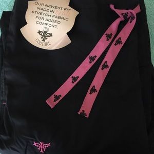 Med Couture Scrub Pants- M. Black & hot pink