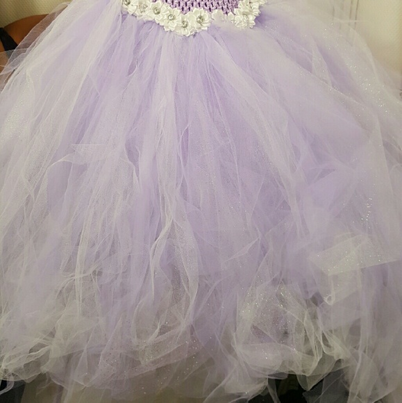 PURPLE BABY TUTU DRESS WITH FLOWERS - Picture 2 of 3