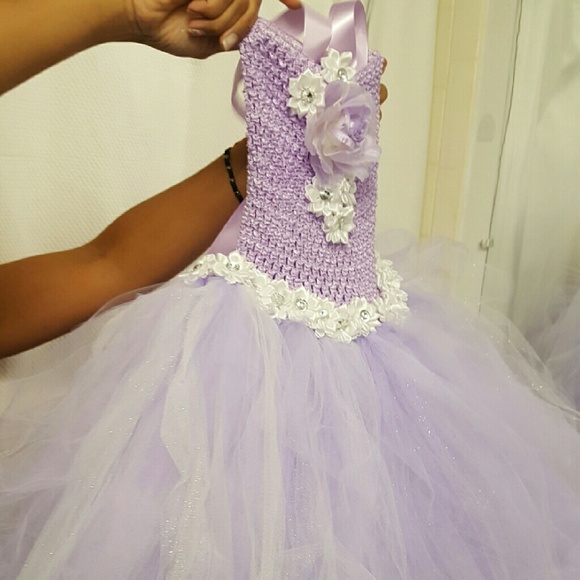PURPLE BABY TUTU DRESS WITH FLOWERS - Picture 3 of 3
