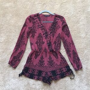 Red and Black Long-Sleeved Romper