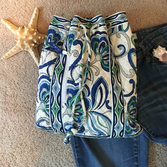 Vera Bradley Drawstring/Backpack Blue Green Cream