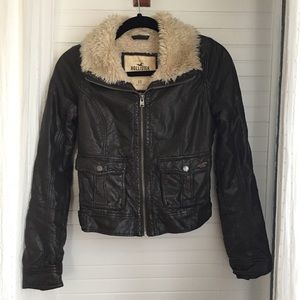 Dark brown faux leather Hollister jacket
