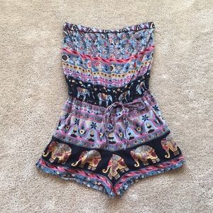 Angie Elephant Patterned Strapless Romper