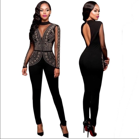 New long sleeve Rhinstone jumpsuit - Picture 2 of 2