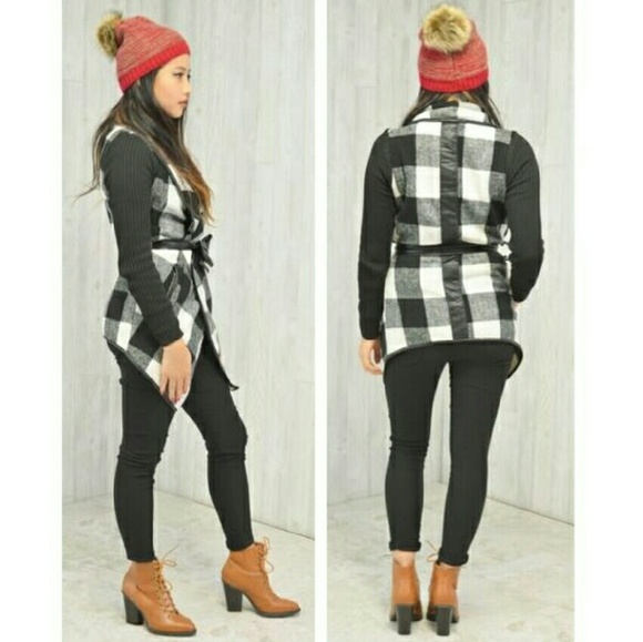 Last One! | Plaid Leather Strap Cardigan Wrap - Picture 3 of 4