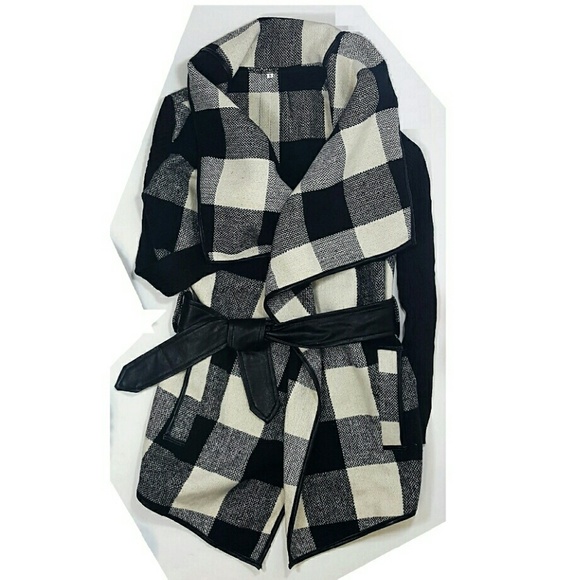 Last One! | Plaid Leather Strap Cardigan Wrap - Picture 4 of 4