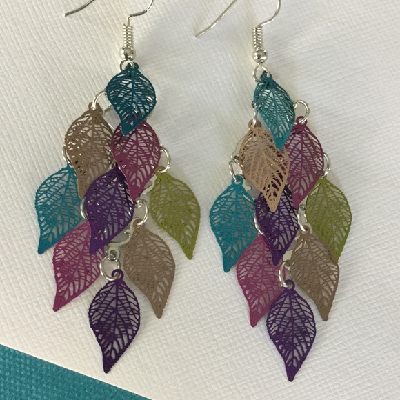Colorful Metallic Leaf Earrings Gorgeous New !
