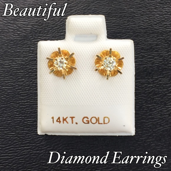 Jewelry - 14k Yellow Gold Diamond Solitaire Stud Earrings