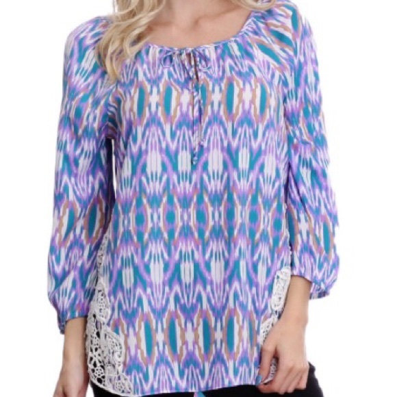 Purple Printed Crochet Blouse - Picture 2 of 3