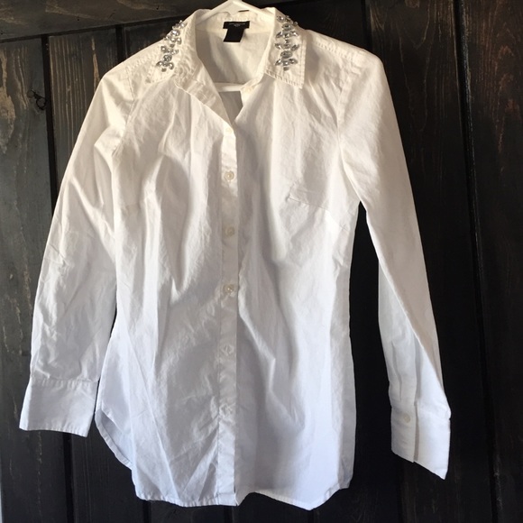 Embellished collar white button up blouse - Picture 1 of 2