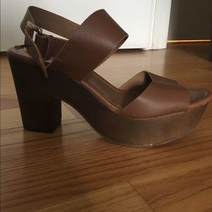 Brown Leather Chunky Heeled Sandals