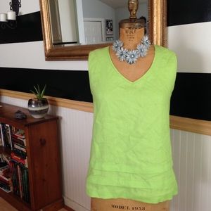 Lime green linen V-neck top