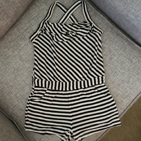 Black and beige striped romper