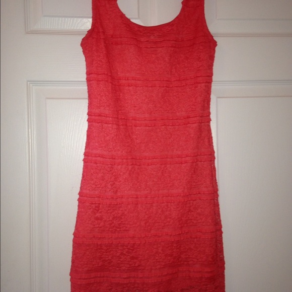 Peach neon body con dress