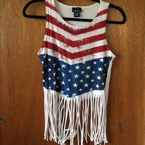 American Flag Crop Top w/ Fringe
