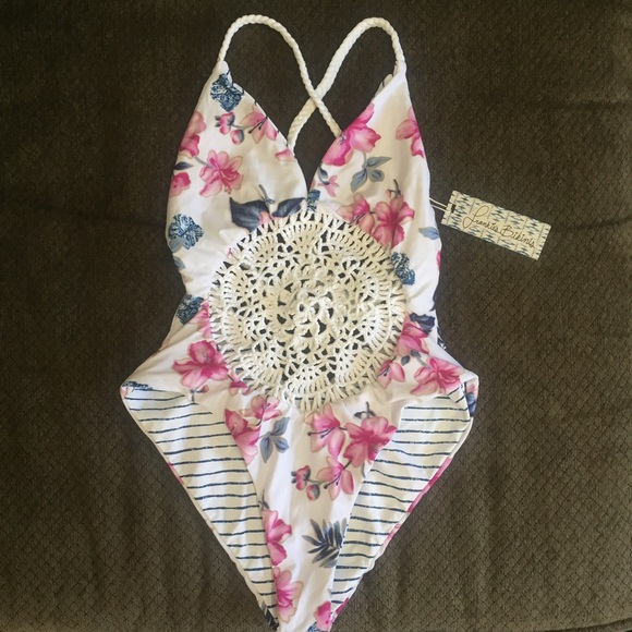 NWT Frankie's Poppy One Piece Floral Stripe Medium