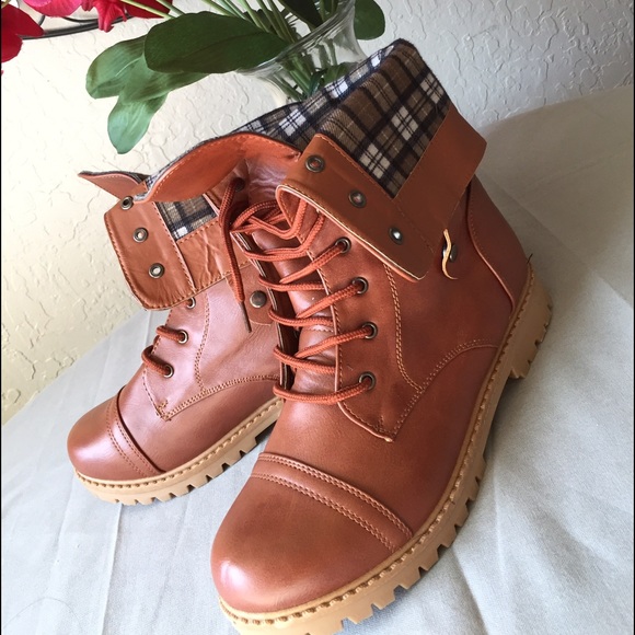 Combat Boots with Flannel Pullover (never worn)