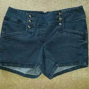 High waisted dark blue jean shorts