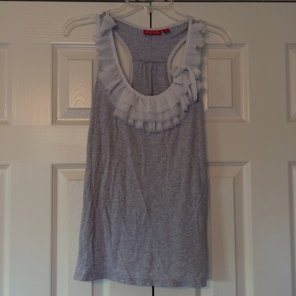Grey ruffle crew neck tank