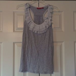 Grey ruffle crew neck tank
