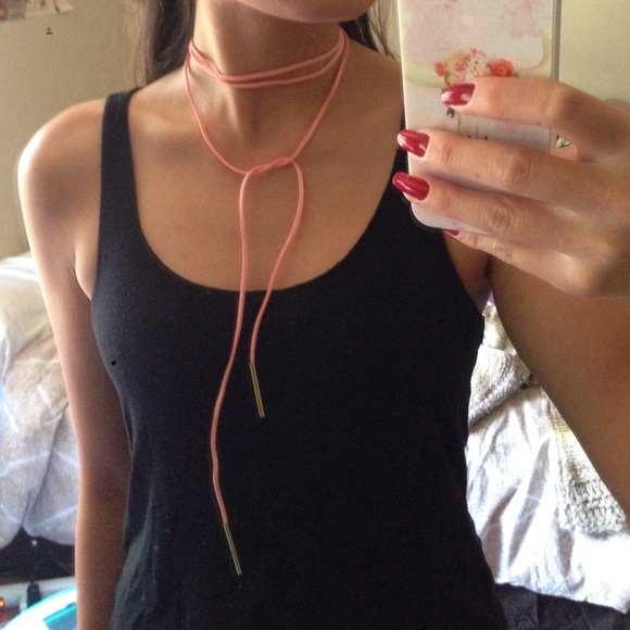 Peachy pink wrap choker vegan boho necklace - Picture 3 of 3