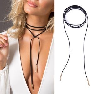 Black Velvet Long Wrap Choker w/ Gold Color Ends