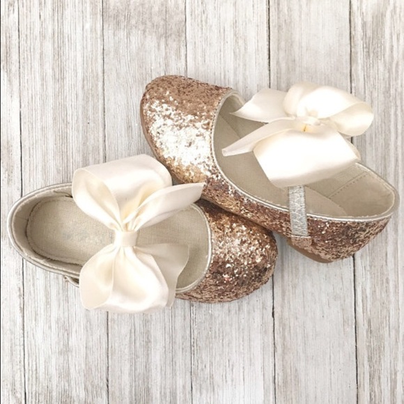 Gold rock glitter with ivory satin ribbon