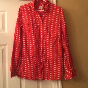 Red button down with tea cup pattern