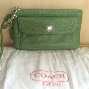 Coach wristlet in kelley green pebbled leather