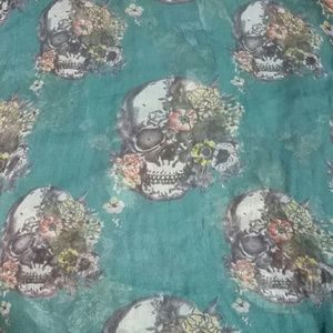 Very big sugar skull teal scarf/pashmina