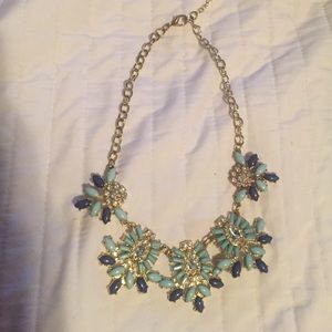Teal, dark blue, and gold necklace