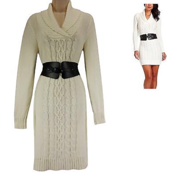 Guess Dresses & Skirts - Size Large CREME SWEATER DRESS w/Stretchy Belt