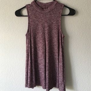 Ribbed high neck tank top with keyhole back