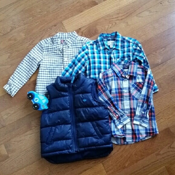 SOLD 3 blue button downs and one puffer vest