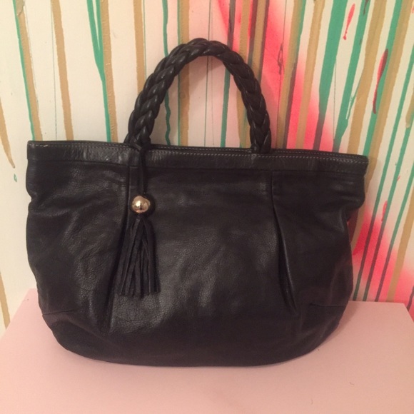 Authentic FURLA black tote w braided handles