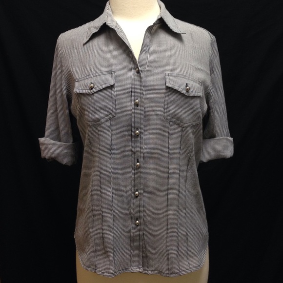 Joanna Tops - Gingham Petite Button Down Top w/ Roll-up Sleeves